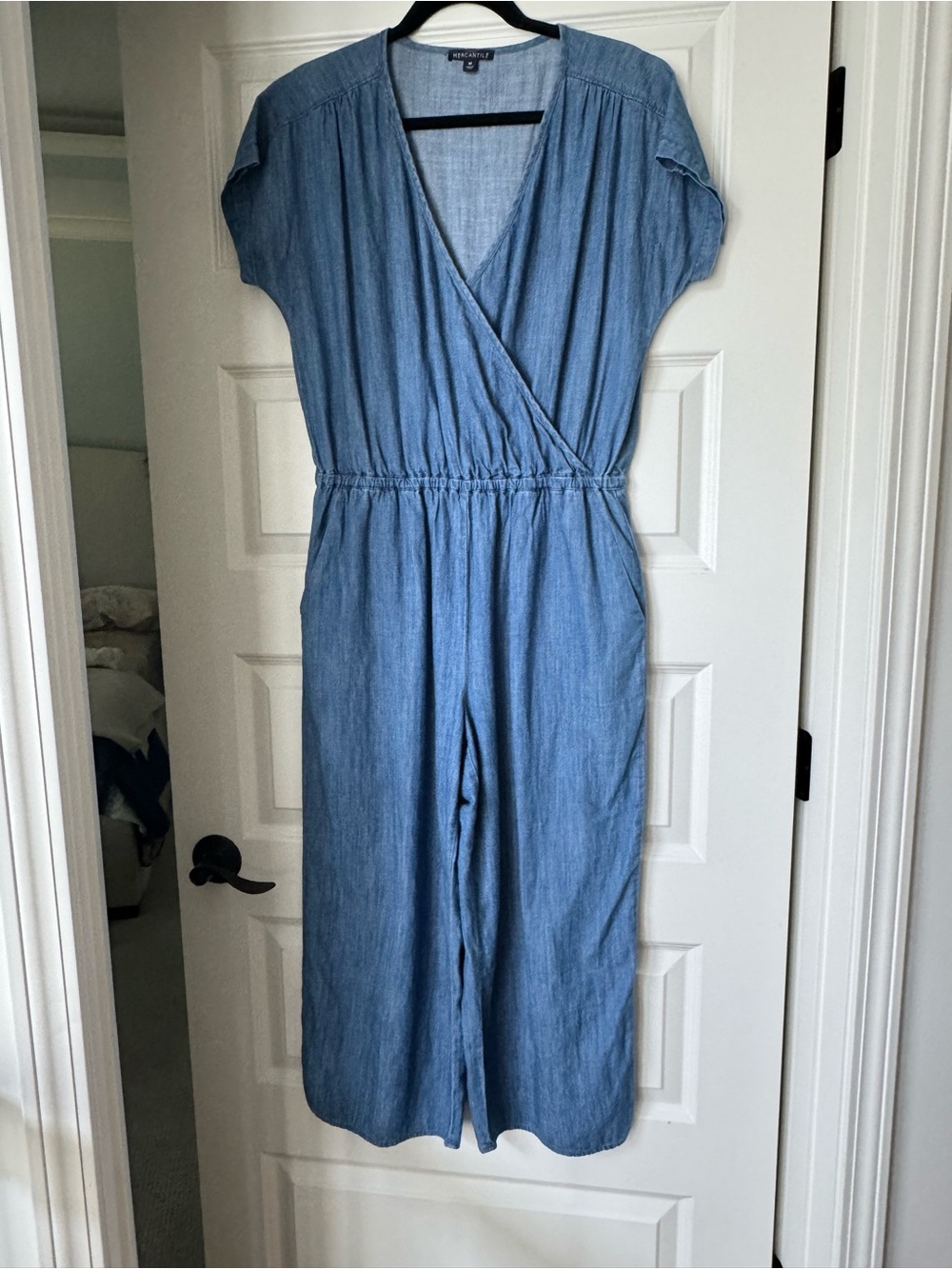 J. Crew Light Blue Chambray Wide-Leg Jumpsuit